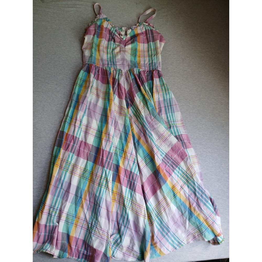 Ralph Lauren Dress 4 Madras Ruffle Midi Resort Boho Bohemian Peasant Beach